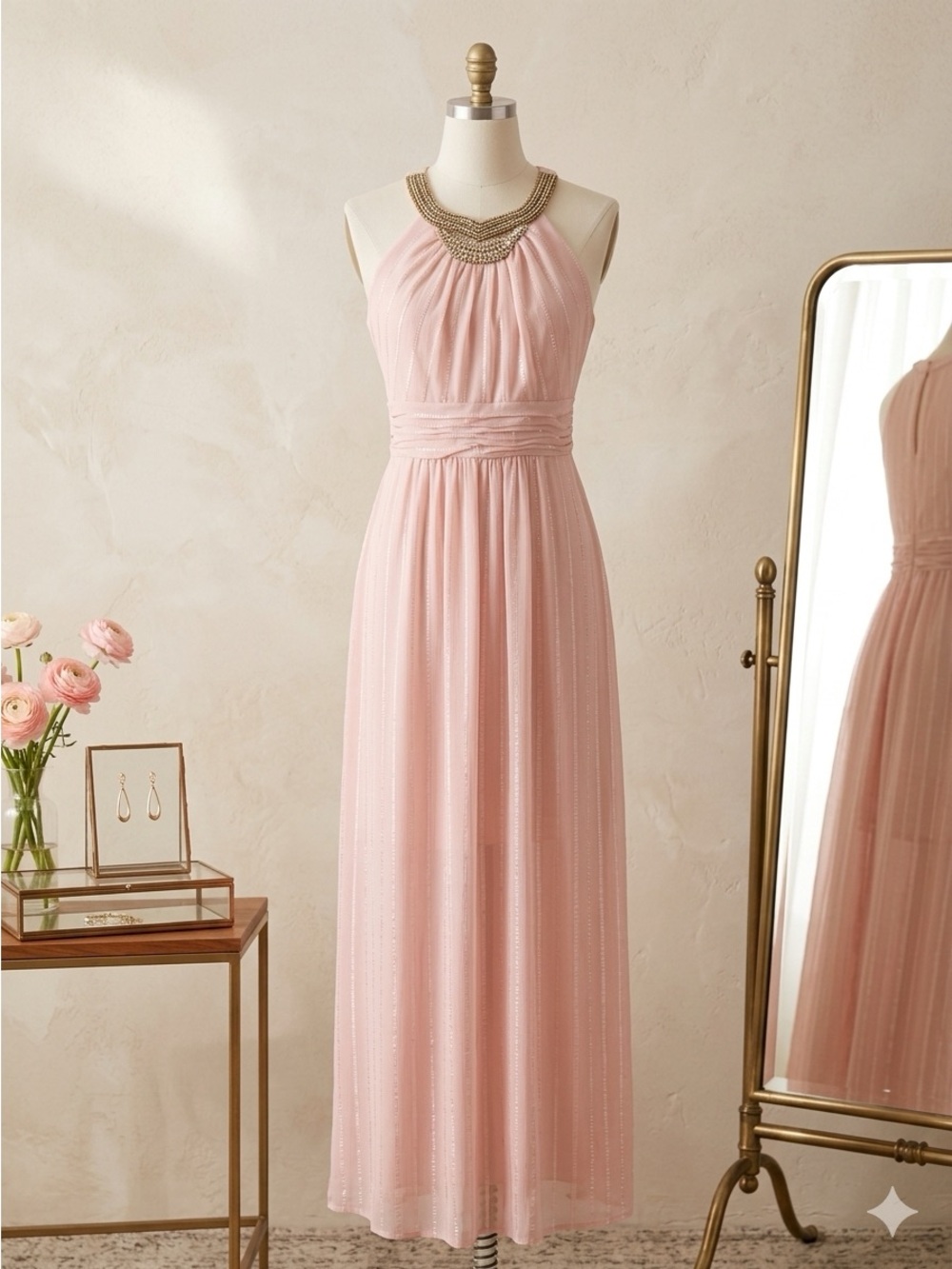 Melrose and Market Blush Pink Beaded Halter Maxi Dress